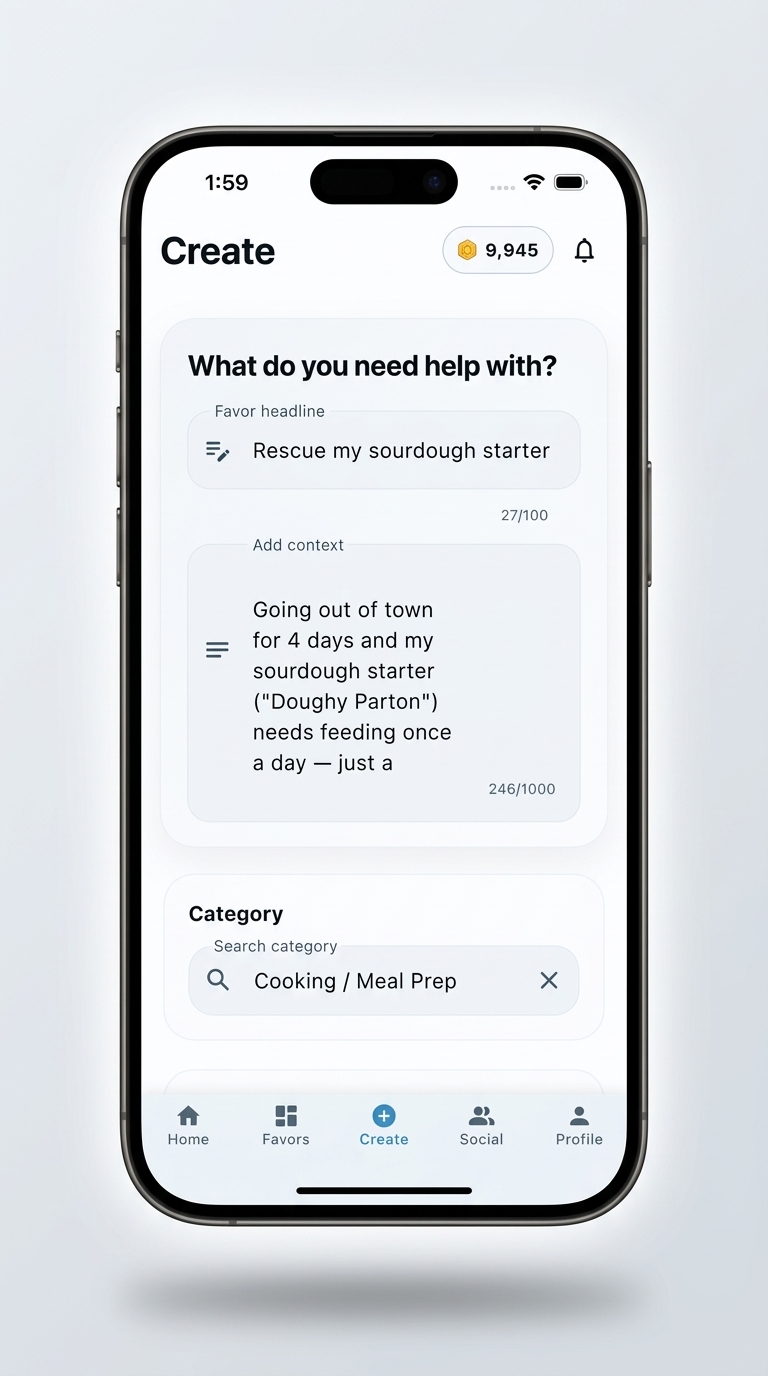Fravorly form for creating a favor request